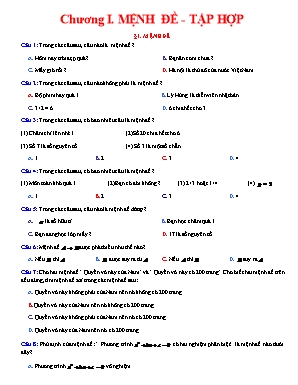 Bài tập trắc nghiệm ôn tập Toán 10 - Chương 1 Mệnh đề tập hợp (Có đáp án)